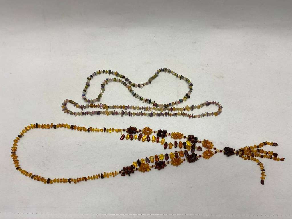 Бусы 3 шт, янтарь и натуральные камни