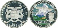 (1997) Монета Бенин 1997 год 500 франков КФА "Фердинанд фон Цеппелин"  Цветная Серебро Ag 999  PROOF