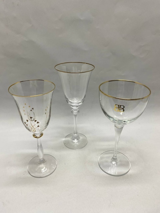 Бокалы для вина стекло, хрусталь, позолота 3 шт