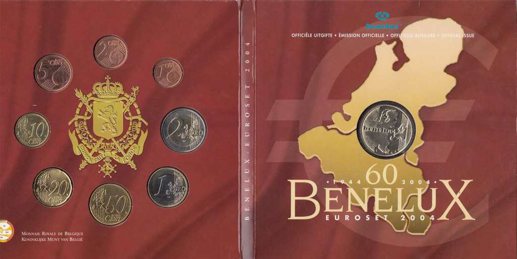 (2004, 24 м + жетон) Набор монет Бенилюкс 2004 год &quot;60 лет Бенилюкс&quot;  UNC