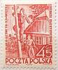 (1951-041) Марка Польша "Строительство ЛЭП (Красная)"   Шестилетний план: электрическая промышленнос