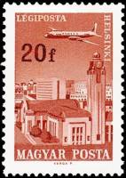 (1966-081) Марка Венгрия "Хельсинки"    Авиационные почтовые марки: города и самолеты III Θ