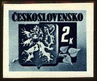 (1945-012) Марка Чехословакия "Герб (Темно-синяя)" ,  III O