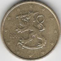 (2008) Монета Финляндия 2008 год 50 евроцентов  3-й тип образца 2008, буквы FI, знак МД у канта  VF