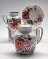 Чайный сервиз ЛФЗ чайник молочник и блюдце цветы позолота