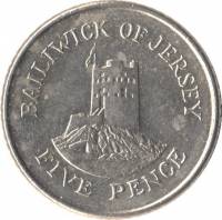 (№1990km56.2) Монета Джерси 1990 год 5 Pence (Уменьшенный Размер)