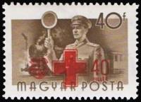 (1957-003) Марка Венгрия "Железнодорожник"    Профессии (Стандартный выпуск) с надпечаткой Красного 
