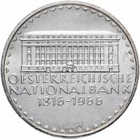 (1966) Монета Австрия 1966 год 50 шиллингов "Центральный банк. 150 лет"  Серебро Ag 900  UNC