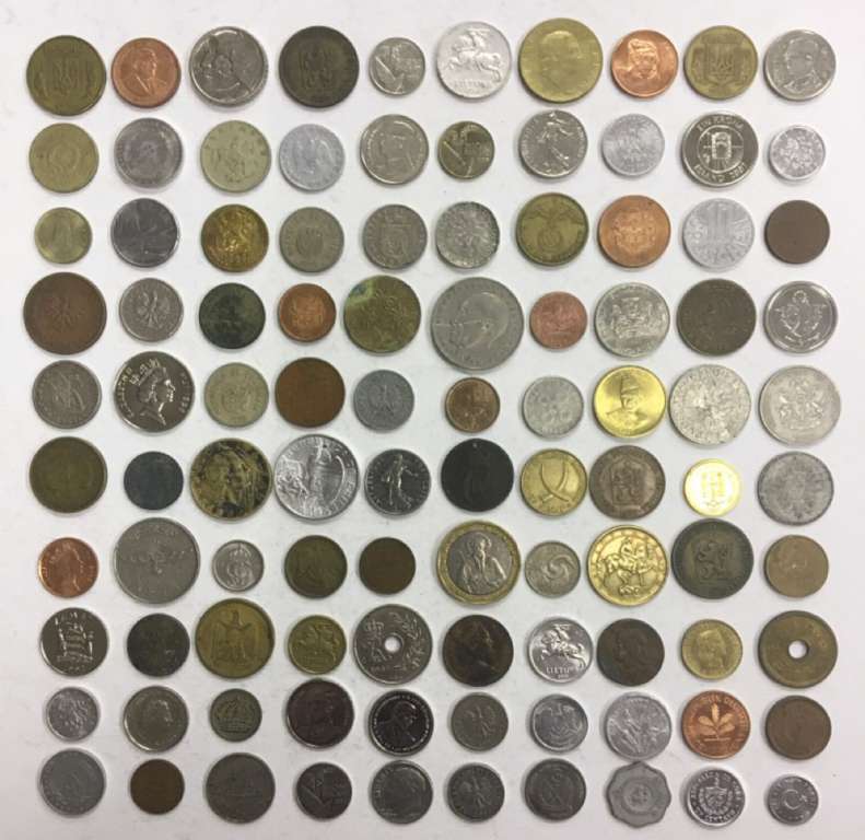 Набор иностранных монет, разные года, 100 шт. (сост. на фото)