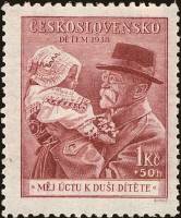 (1938-004) Марка Чехословакия "Т. Массарик (Красная)"    88 лет со дня рождения Т. Массарика II Θ