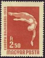 (1958-063) Марка Венгрия "Прыжки в воду"    Чемпионаты Европы и мира по различным видам спорта, Буда