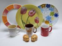 Тарелки столовые яркие 3 шт Кружки чашки чайные 3 шт Набор для специй котята