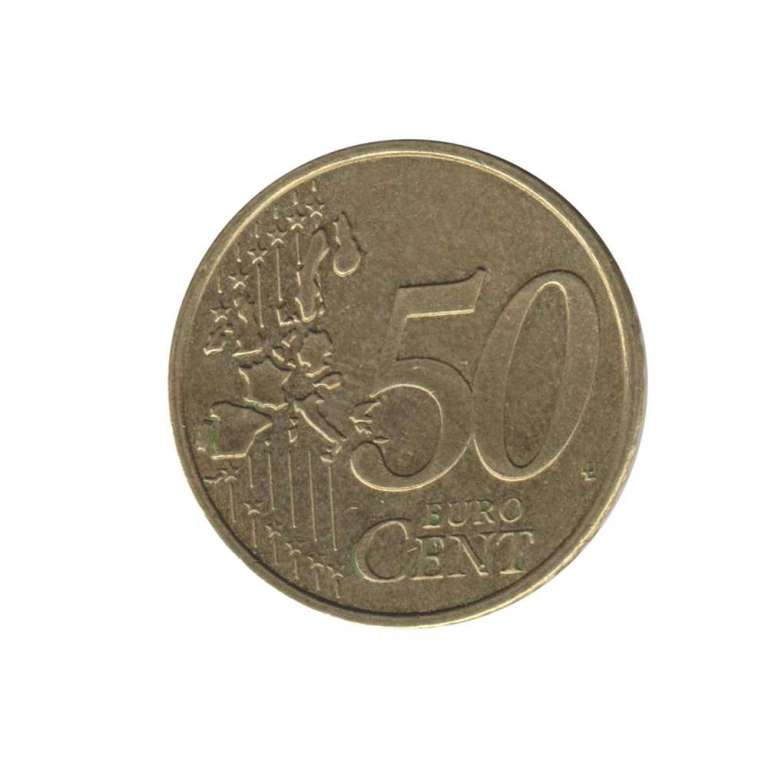 (2001) Монета Испания 2001 год 50 центов  1. Звёзды в ленте. Старая карта ЕС Северное золото  VF