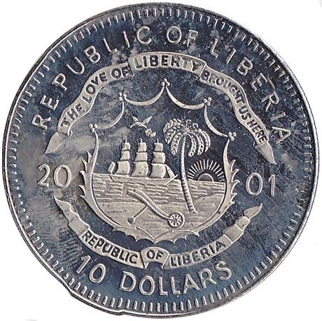 (2001) Монета Либерия 2001 год 10 долларов &quot;Конец холокоста&quot;  Медь-Никель  UNC