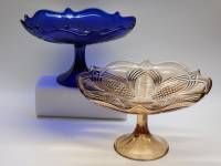 Фруктовницы на ножке 2 шт цветное стекло синее карамельное СССР Стрый Стрий