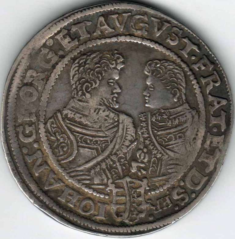 Монета Саксония 1 Талер 1610 год &quot;Христиан II с мечом в руке, Иоганн Георг I и Август&quot;, XF