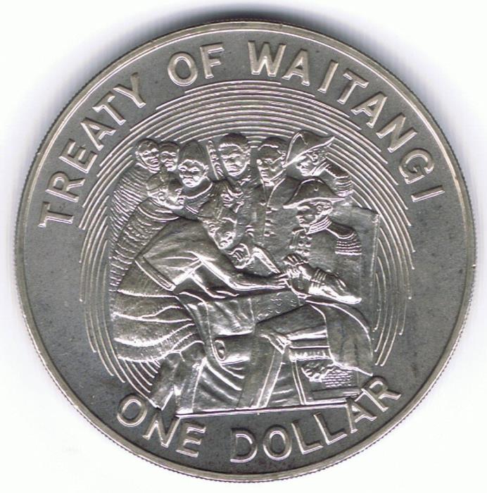 (1990) Монета Новая Зеландия 1990 год 1 доллар &quot;150 лет Договору Вайтанги&quot;  Медь-Никель  UNC