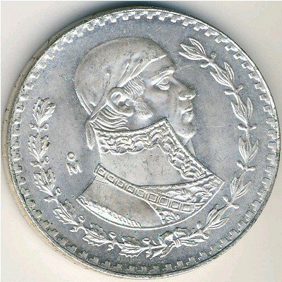 (1967) Монета Мексика 1967 год 1 песо &quot;Хосе Мария Морелос&quot;  Серебро Ag 100  UNC
