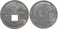 (1937A) Монета Германия (Рейх) 1937 год 5 марок "Пауль Гинденбург"  Свастика Серебро Ag 900  VF