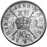 (№1689km94a) Монета Ирландия 1689 год 12 Pence (Шиллинг. Большой размер)