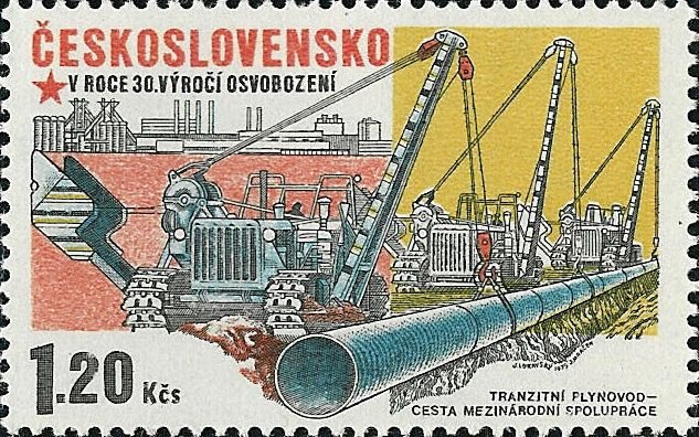 (1975-055) Марка Чехословакия &quot;Нефтепровод&quot; ,  III Θ