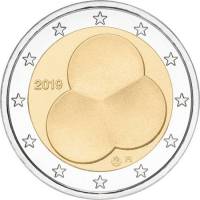 026 Монета Финляндия 2019 год 2 евро Конституция Финляндии  Биметалл  UNC