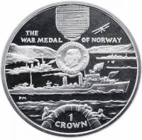 2004 Монета Остров Мэн 2004 год 1 крона Военная медаль Норвегии  Серебро Ag 925  PROOF