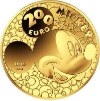 (№2016) Монета Франция 2016 год 200 Euro (Микки Маус на протяжении веков, Пароходик Вилли)