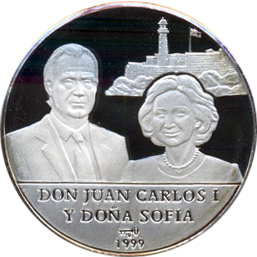 (1999) Монета Куба 1999 год 10 песо &quot;Хуан Карлос и София&quot;  Серебро Ag 999  PROOF