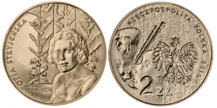 (208) Монета Польша 2011 год 2 злотых &quot;Зофья Стриженская&quot;  Латунь  UNC
