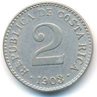 (№1903km144) Монета Коста-Рика 1903 год 2 Ceacute;ntimos