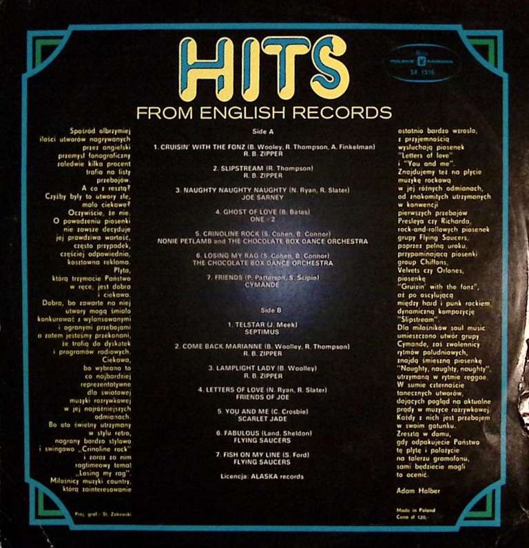 Пластинка виниловая , Hits from english records  Muza 300 мм. (Сост. отл.)