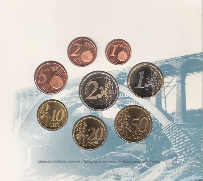 (2003, 8 монет) Набор монет Люксембург 2003 год &quot;Мост Адольфа&quot;   Буклет