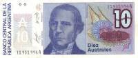 (,) Банкнота Аргентина 1985 год 10 аустралей "Сантьяго Дерки"   UNC