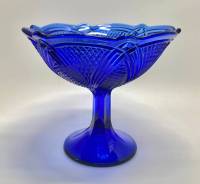 Фруктовница на ножке, стекло, Кобальт, СССР