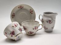 Чашки 2 шт Блюдце и Молочник сервиз Рига СССР винтаж фарфор розы 4 предмета