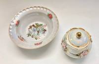 Сахарница + конфетница, фарфор, перламутр (есть сколы)
