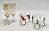 3 бокала + 6 стаканчиков (3+3), стекло, СССР, 9 предметов