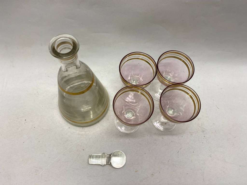 Графин + 4 стопки, стекло позолота СССР