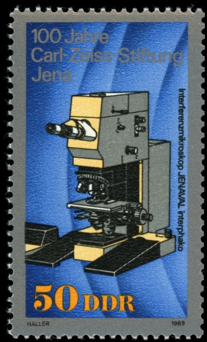 (1989-038) Марка Германия (ГДР) &quot;Интерференционный микроскоп&quot;    Фонд Карла Цейсса II Θ