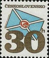 (1974-052а) Марка Чехословакия "Почтовый конверт" Бумага UV    Почтовые эмблемы (Стандартный выпуск)