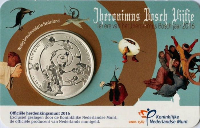 (2016) Монета Нидерланды (Голландия) 2016 год 5 евро &quot;И. Босх 500 лет со дня смерти&quot;  Серебрение  Co