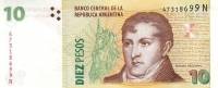 (2002) Банкнота Аргентина 2002 год 10 песо "Мануэль Бельграно"   UNC
