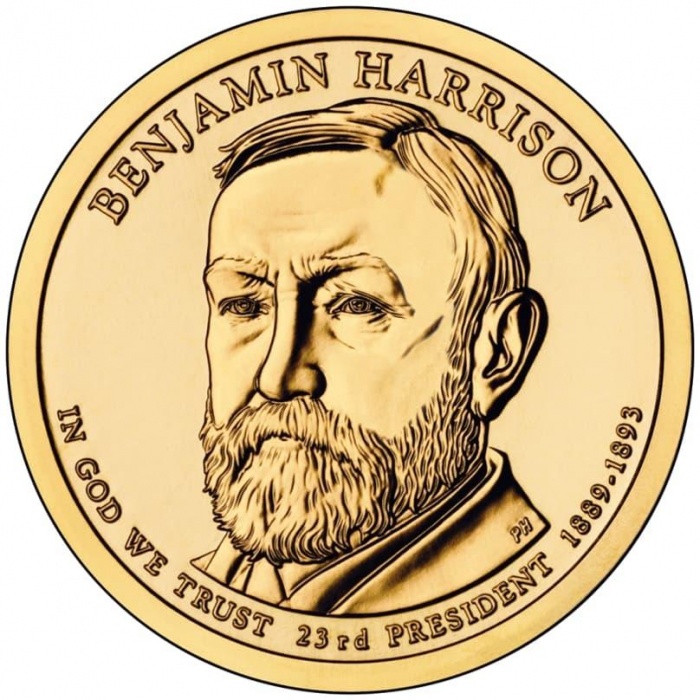(23p) Монета США 2012 год 1 доллар &quot;Бенджамин Гаррисон&quot; 2012 год Латунь  UNC