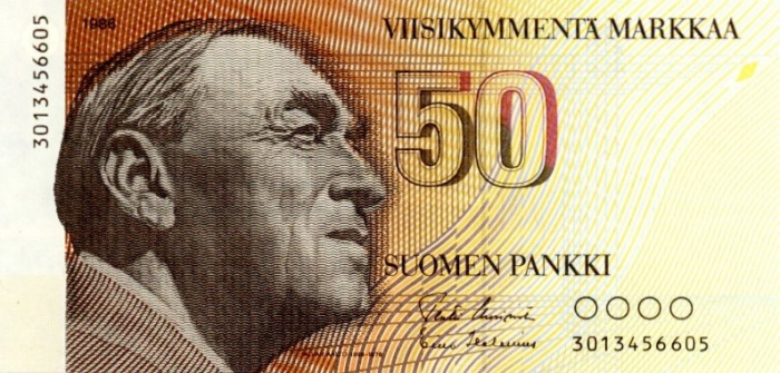 (1986) Банкнота Финляндия 1986 год 50 марок &quot;Алвар Аалто&quot; Uusivirta - Helenius  UNC