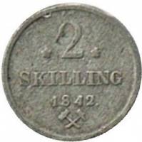 (№1842km310) Монета Норвегия 1842 год 2 Skilling