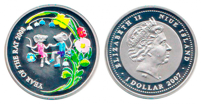 (2007) Монета Остров Ниуэ 2007 год 1 доллар &quot;Год Мыши&quot;  Серебро Ag 925  PROOF