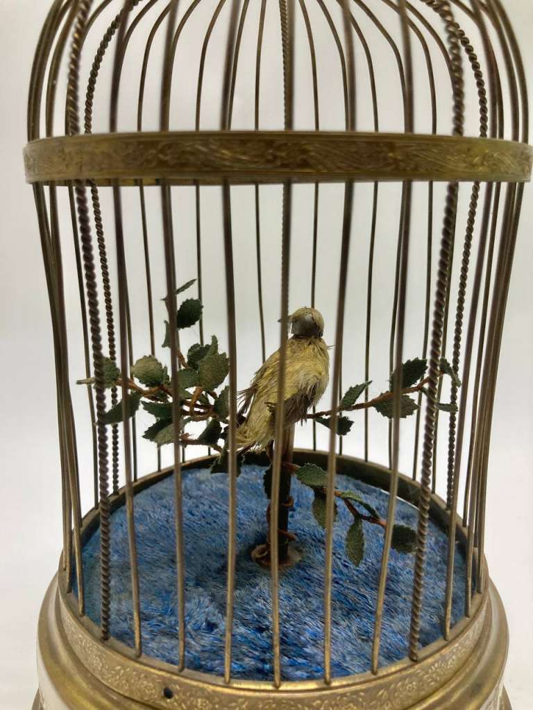 Механическая игрушка Птичка в клетке, металл, 1953 год, Ленинград 250 лет