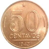 (№1942km557) Монета Бразилия 1942 год 50 Centavos (Жетулиу Варгас)