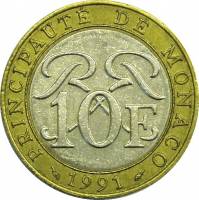 (№1989km163) Монета Монако 1989 год 10 Francs